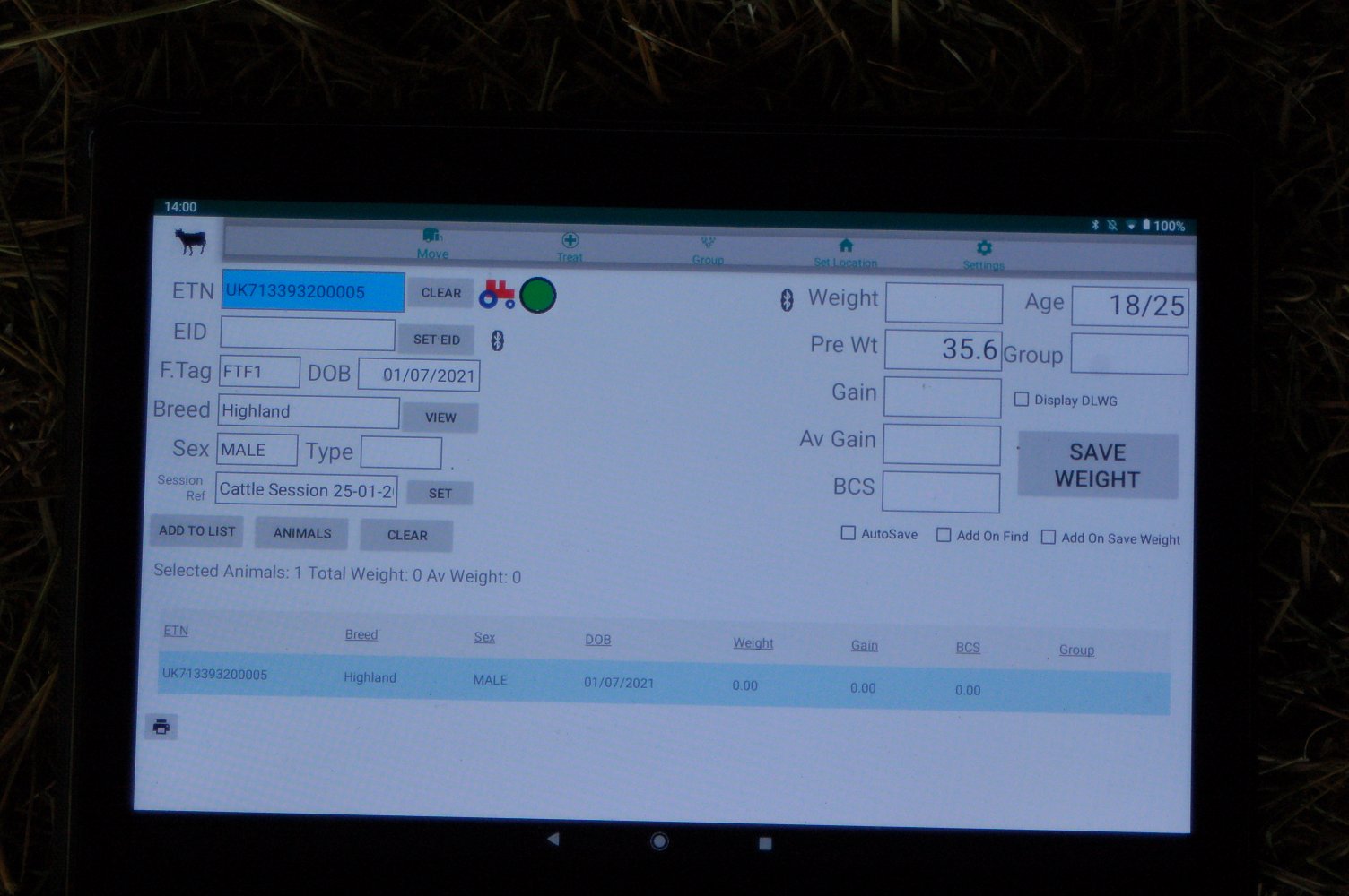 FarmIT Cattle Console on a 10 inch andriod tablet.