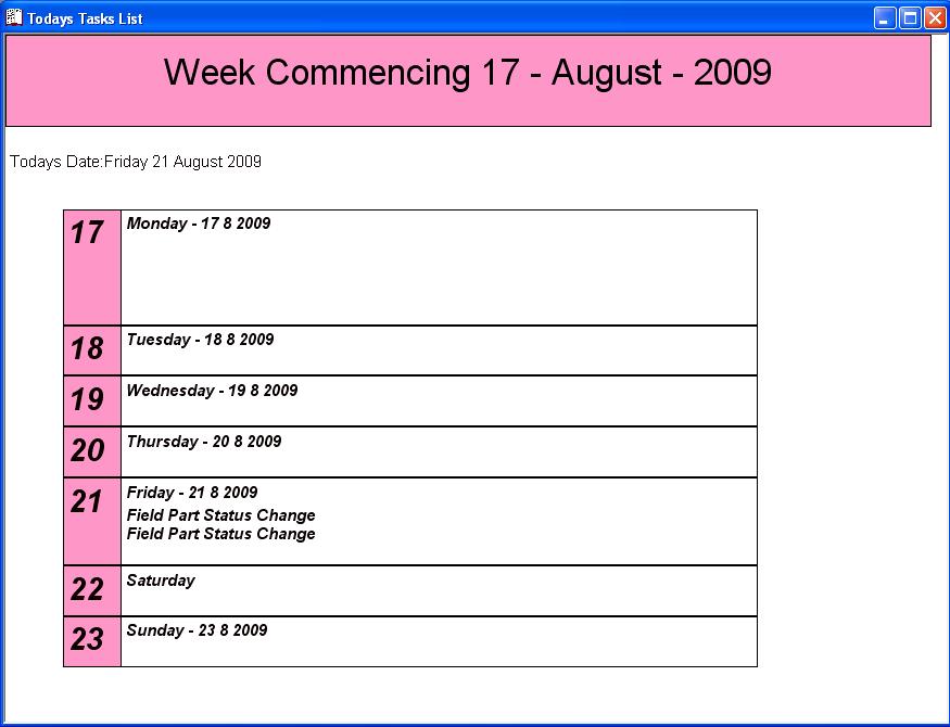Weekly View Diary Week View